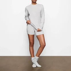 BOYFRIEND LONG SLEEVE T-SHIRT | LIGHT HEATHER GREY-Skims Discount