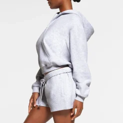 COTTON FLEECE CLASSIC ZIP UP HOODIE | LIGHT HEATHER GREY-Skims Hot