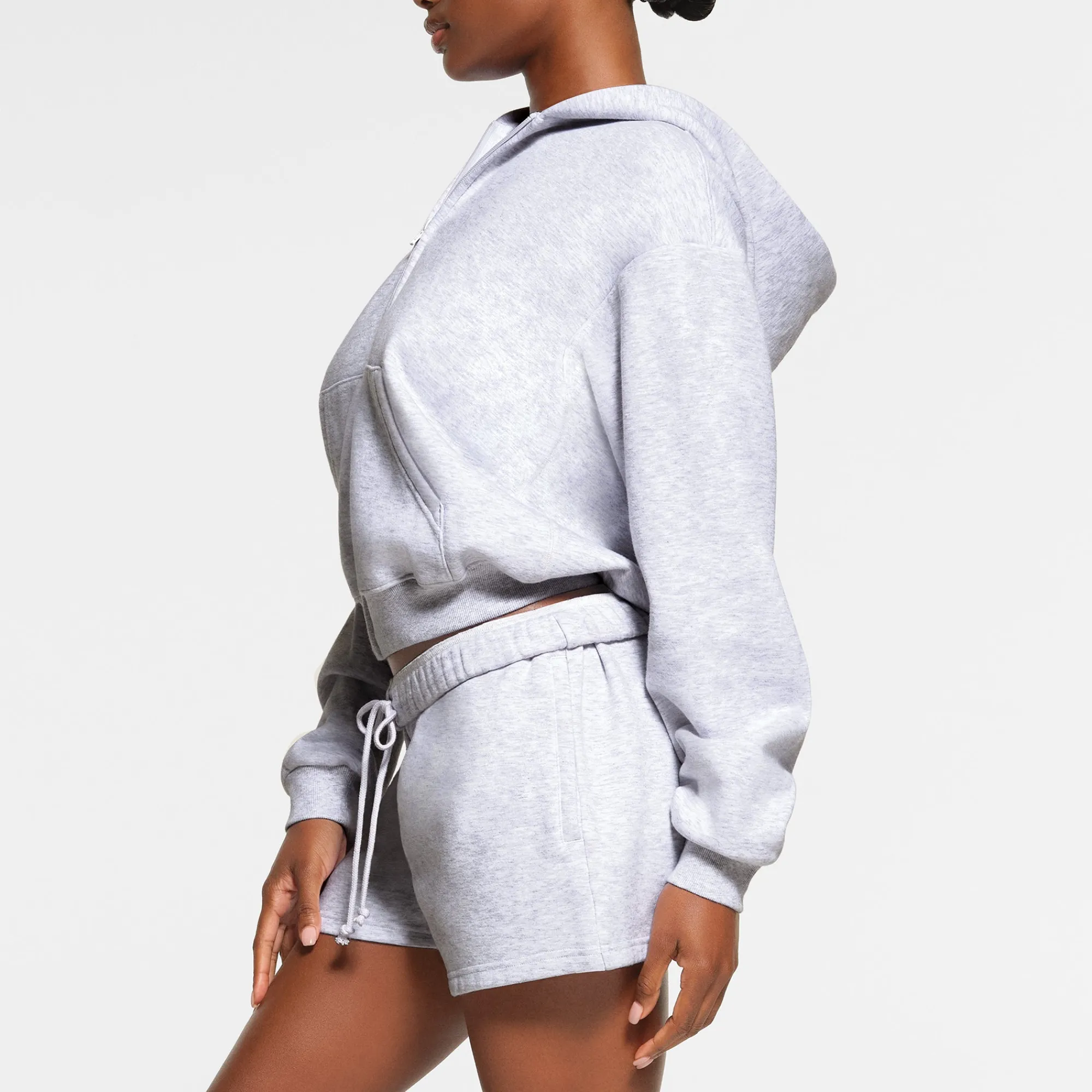 COTTON FLEECE CLASSIC ZIP UP HOODIE | LIGHT HEATHER GREY-Skims Hot