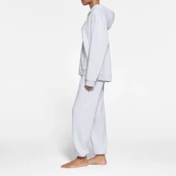 COTTON FLEECE OVERSIZED ZIP UP HOODIE | LIGHT HEATHER GREY-Skims New