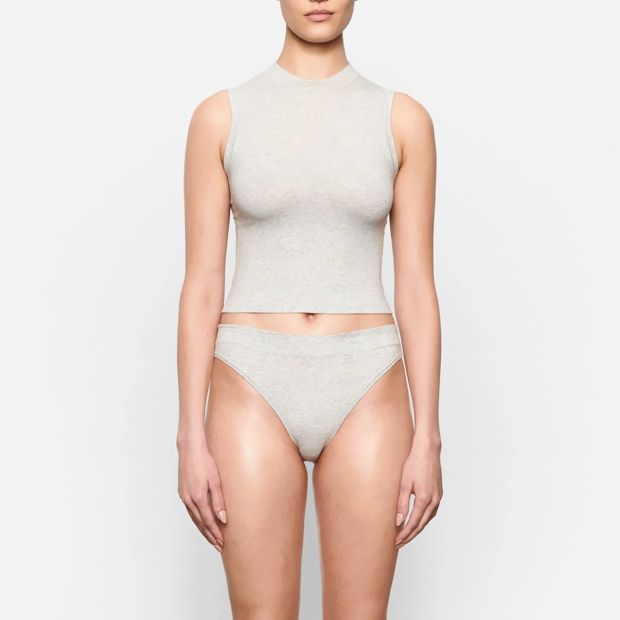 COTTON JERSEY CHEEKY TANGA | LIGHT HEATHER GREY-Skims Fashion