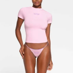 COTTON JERSEY EMBROIDERED T-SHIRT | BABY PINK-Skims Fashion