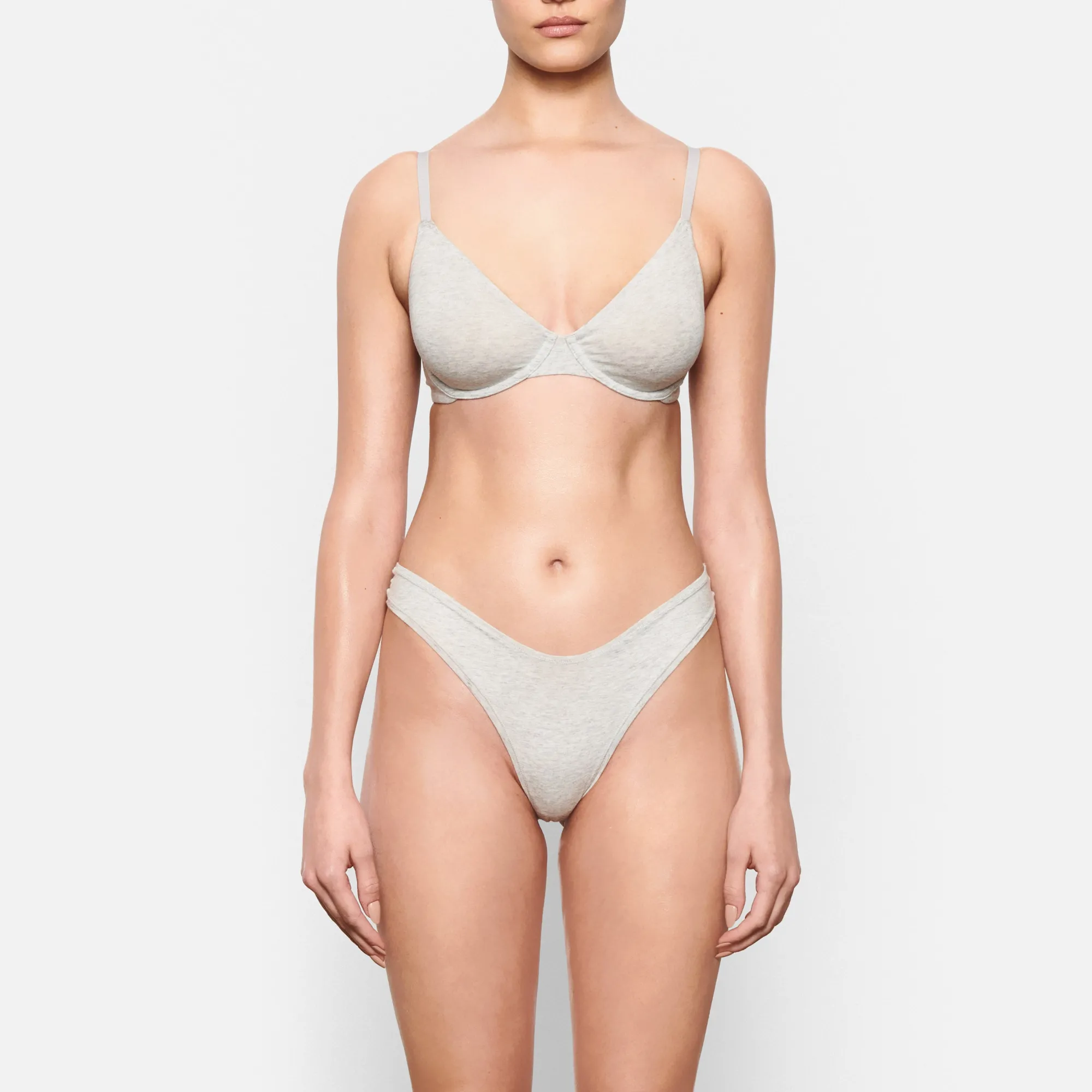 COTTON JERSEY T-SHIRT BRA | LIGHT HEATHER GREY-Skims New