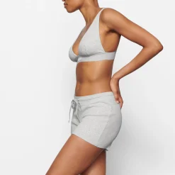COTTON RIB DRAWSTRING SHORT | LIGHT HEATHER GREY-Skims Outlet