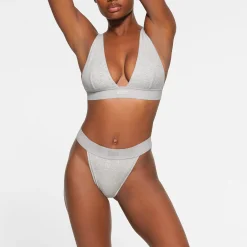COTTON RIB THONG | LIGHT HEATHER GREY-Skims Clearance