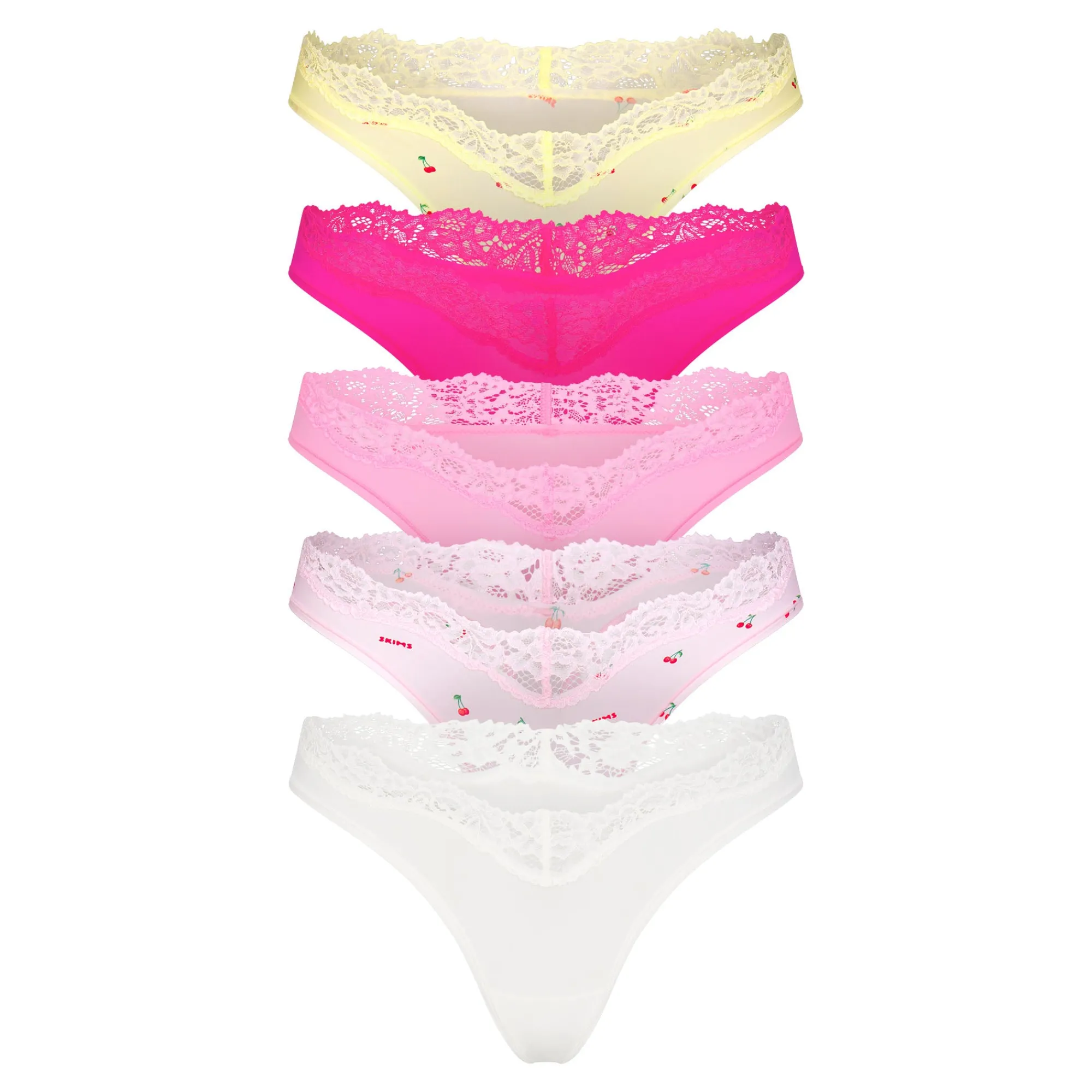 FITS EVERYBODY LACE DIPPED THONG 5-PACK | CHERRY PRINT MULTI-Skims Clearance