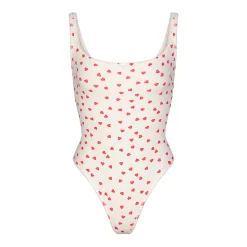 FITS EVERYBODY PICOT TRIM SQUARE NECK BODYSUIT | RUBY HEART PRINT-Skims Best