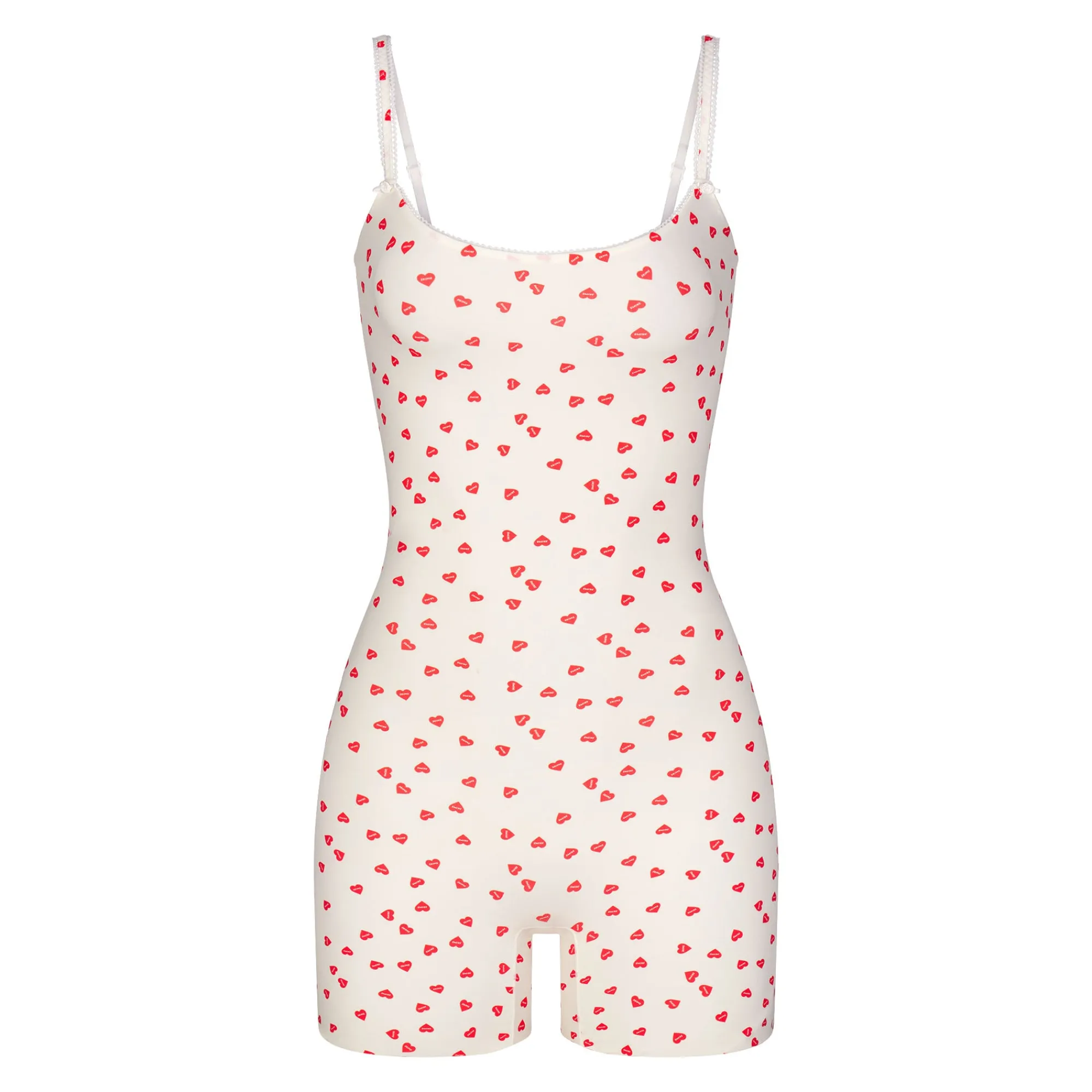 FITS EVERYBODY PICOT TRIM ONESIE | RUBY HEART PRINT-Skims Online
