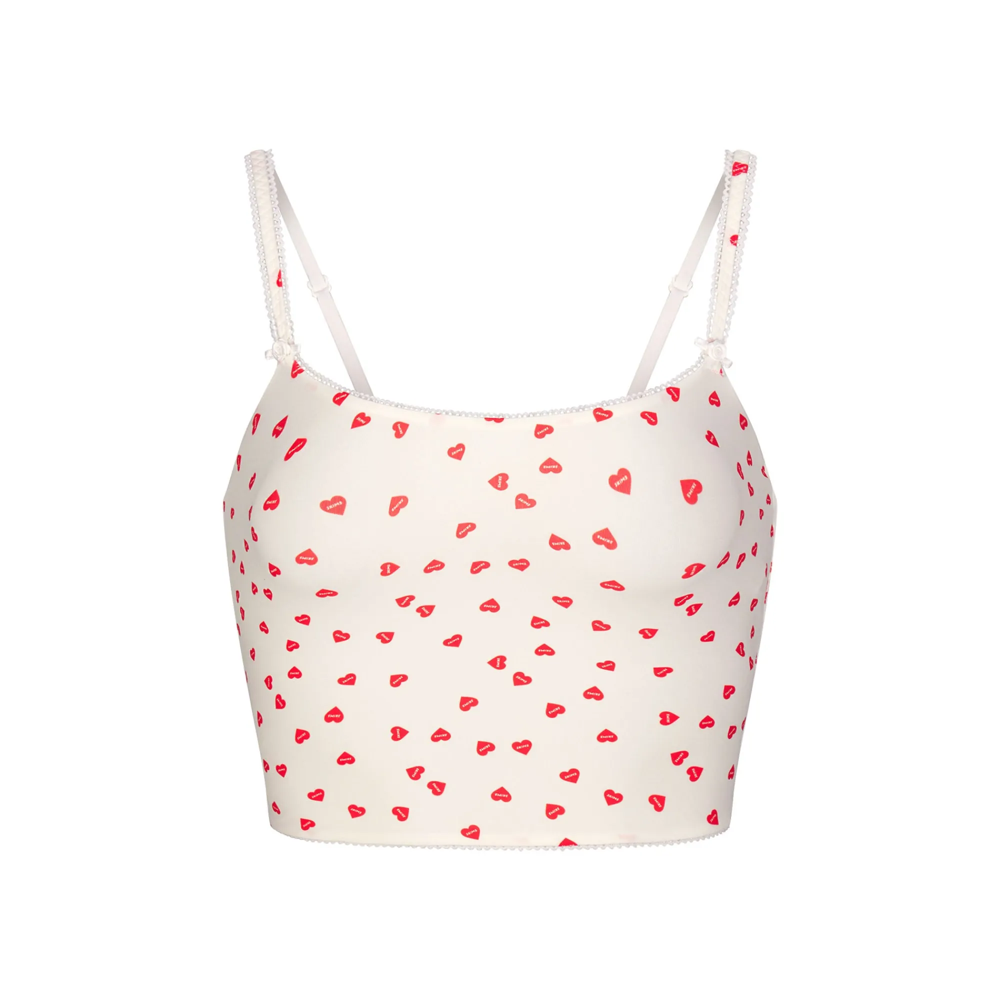 FITS EVERYBODY PICOT TRIM CROPPED CAMI | RUBY HEART PRINT-Skims Hot