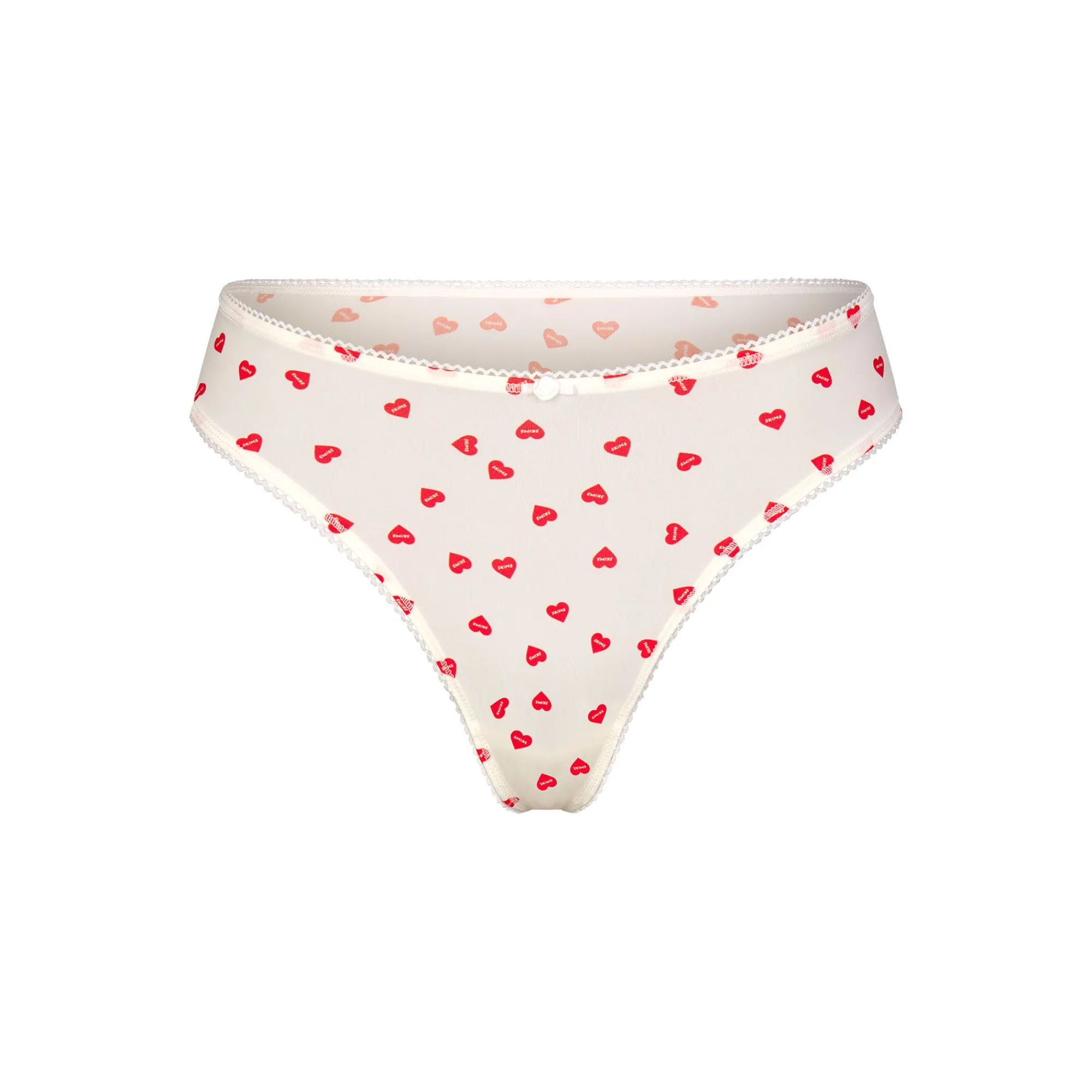 FITS EVERYBODY PICOT TRIM THONG | RUBY HEART PRINT-Skims Best