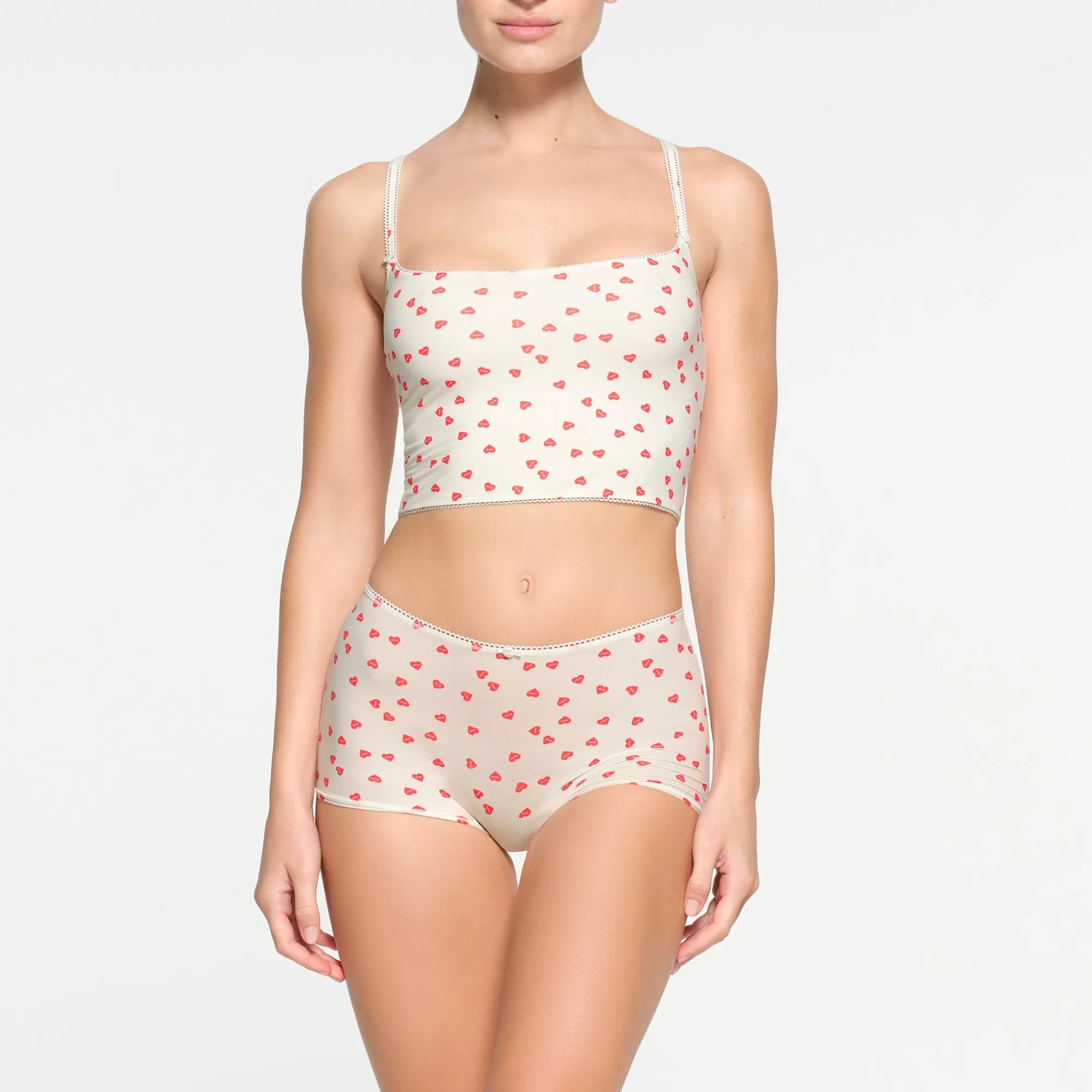 FITS EVERYBODY PICOT TRIM BOY SHORT | RUBY HEART PRINT-Skims Online