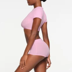 FITS EVERYBODY PICOT TRIM SUPER CROPPED T-SHIRT | BUBBLE GUM-Skims Clearance