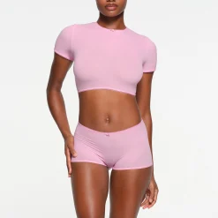 FITS EVERYBODY PICOT TRIM SUPER CROPPED T-SHIRT | BUBBLE GUM-Skims Clearance