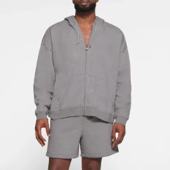 FLEECE LOUNGE MENS OVERSIZED ZIP UP HOODIE | DARK HEATHER GREY-Skims New