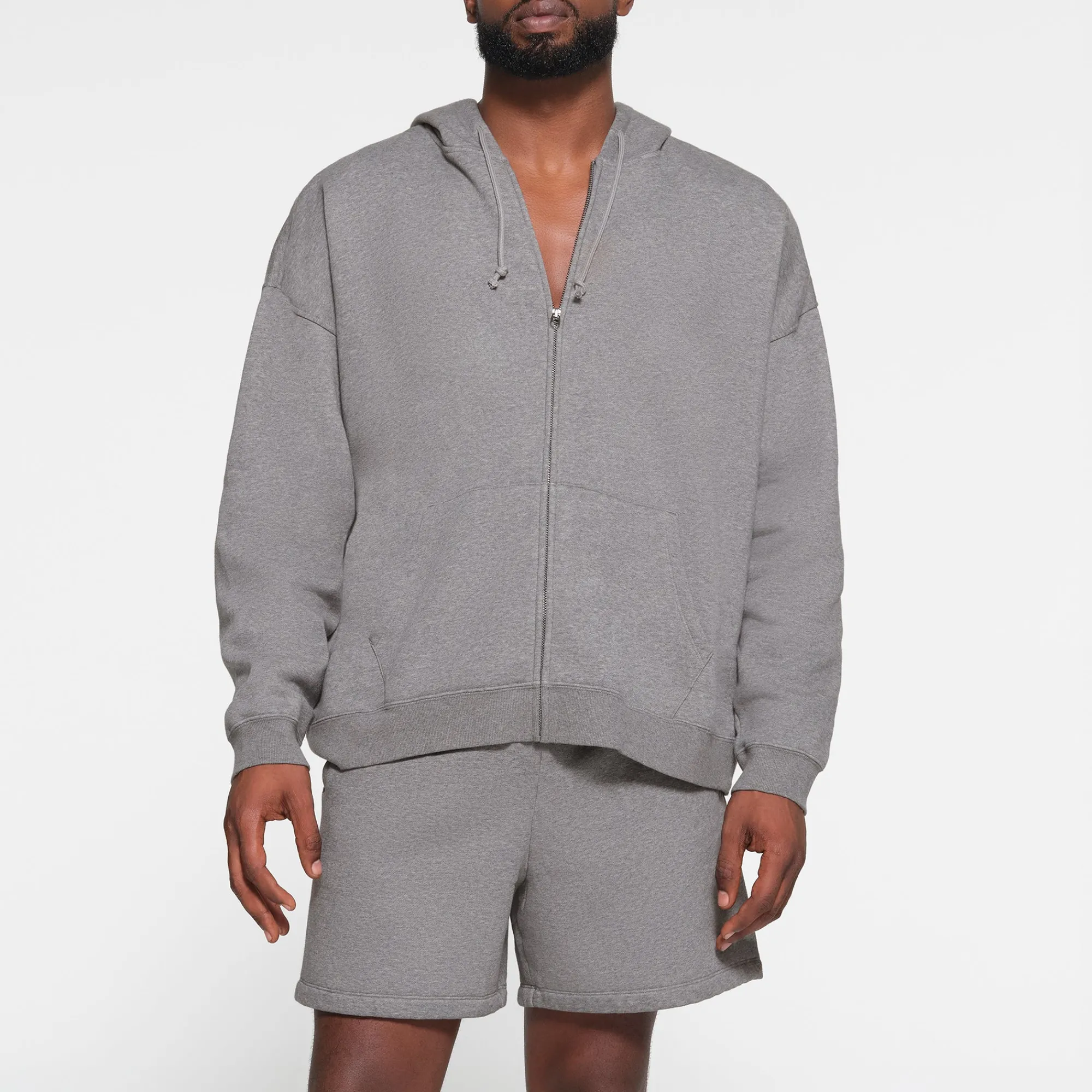 FLEECE LOUNGE MENS OVERSIZED ZIP UP HOODIE | DARK HEATHER GREY-Skims New