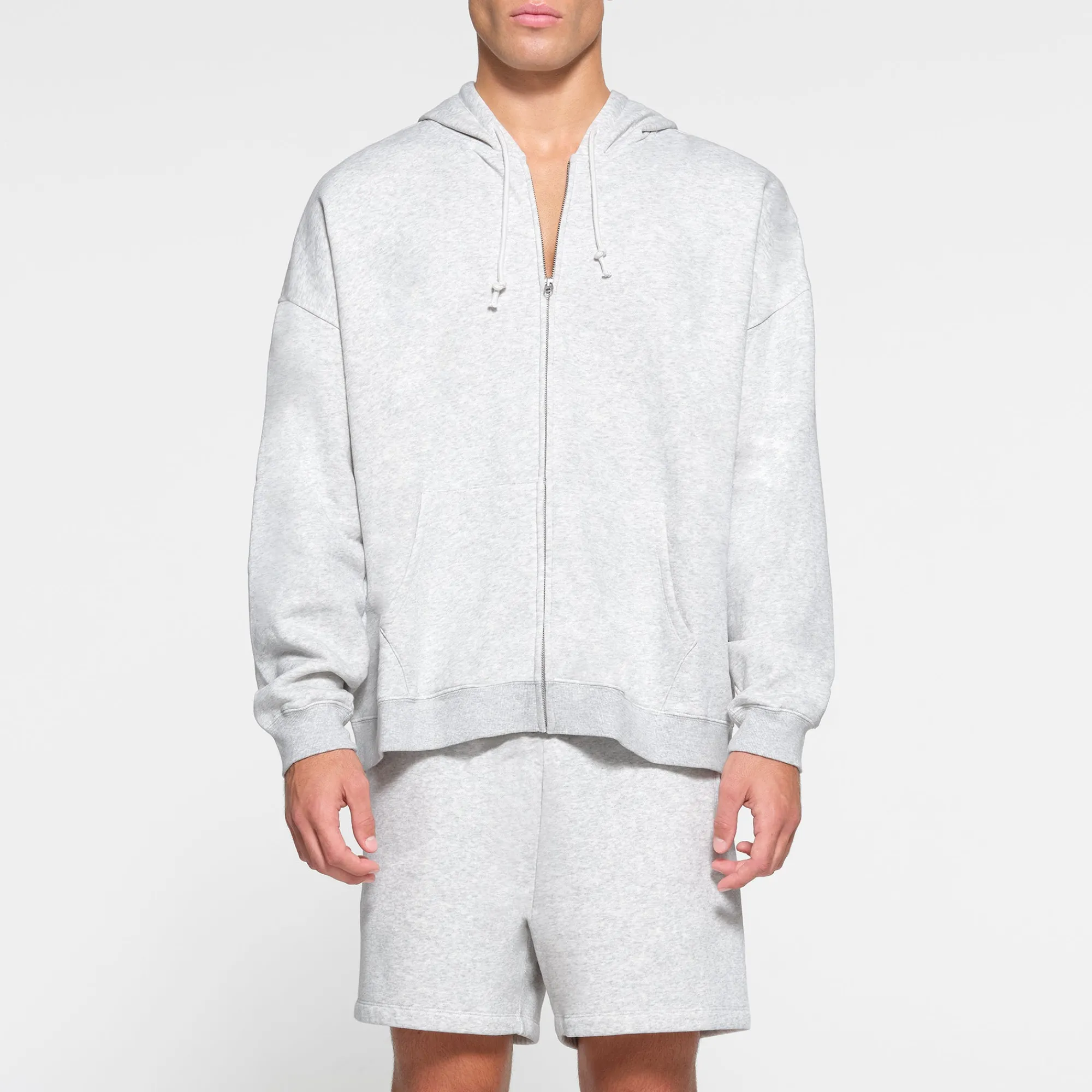 FLEECE LOUNGE MENS OVERSIZED ZIP UP HOODIE | LIGHT HEATHER GREY-Skims Online