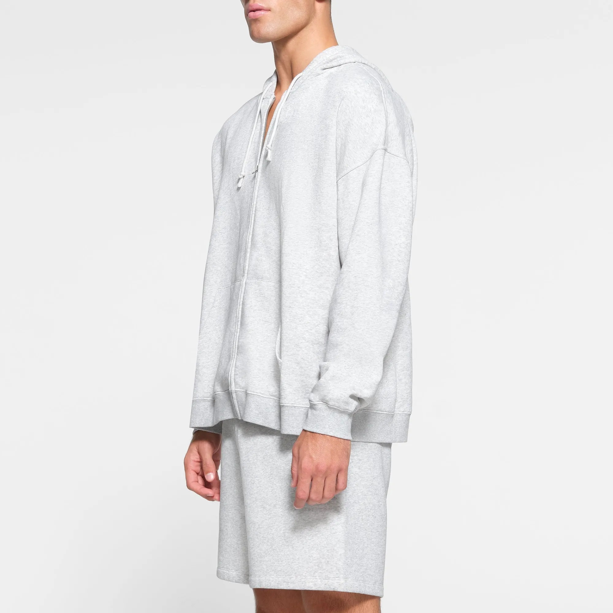 FLEECE LOUNGE MENS OVERSIZED ZIP UP HOODIE | LIGHT HEATHER GREY-Skims Online