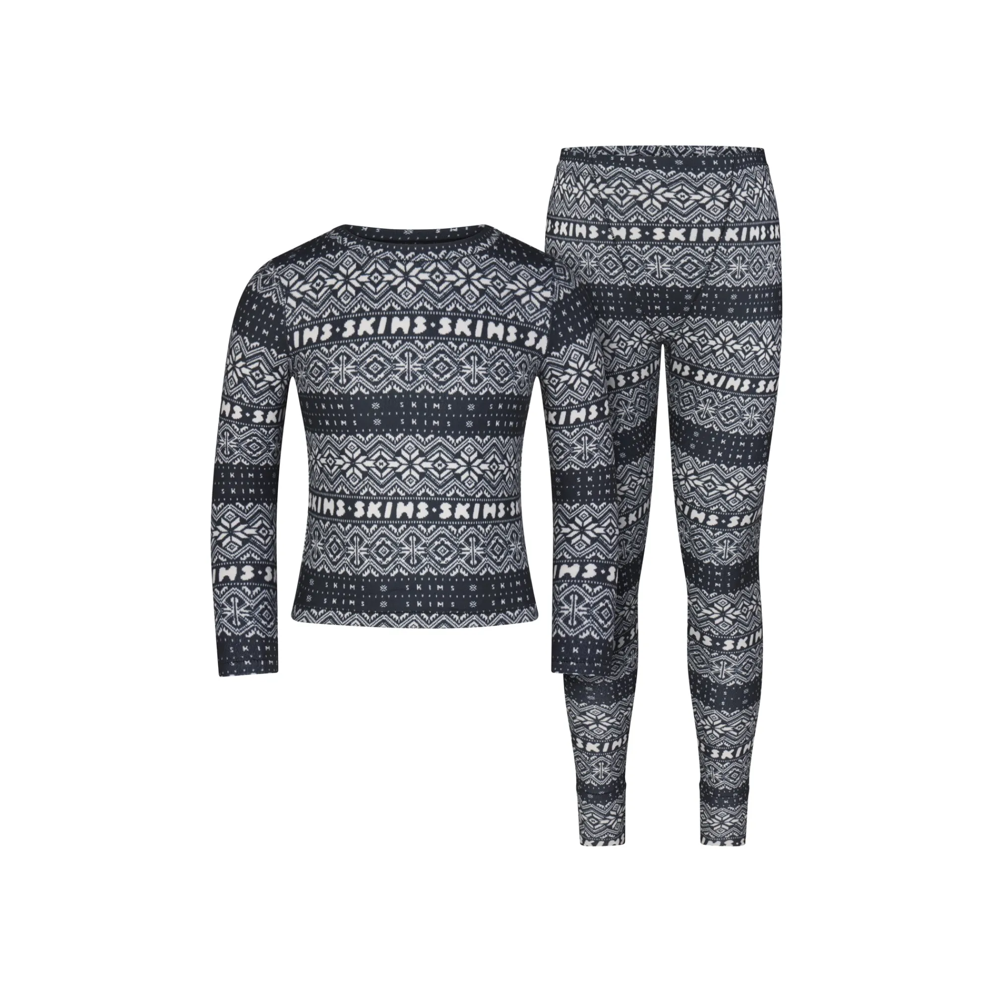 LOGO PLUSH POINTELLE KIDS LONG SLEEVE SET | ONYX FAIR ISLE-Skims Clearance