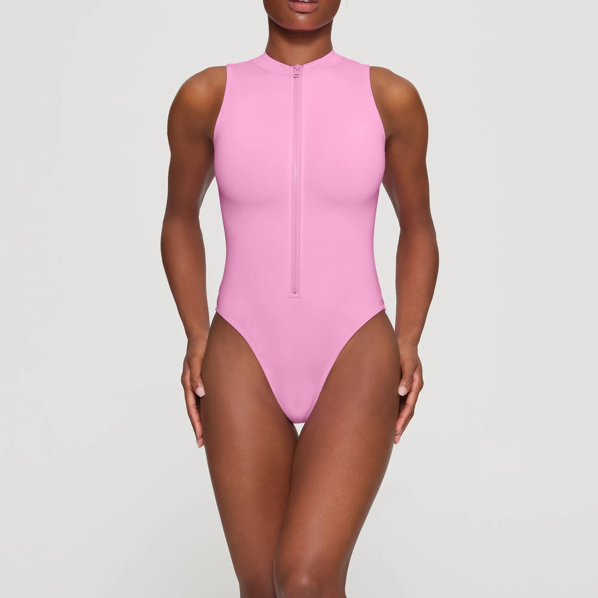 SIGNATURE SWIM ZIP FRONT SLEEVELESS ONE PIECE | LIGHT PINK-Skims Online