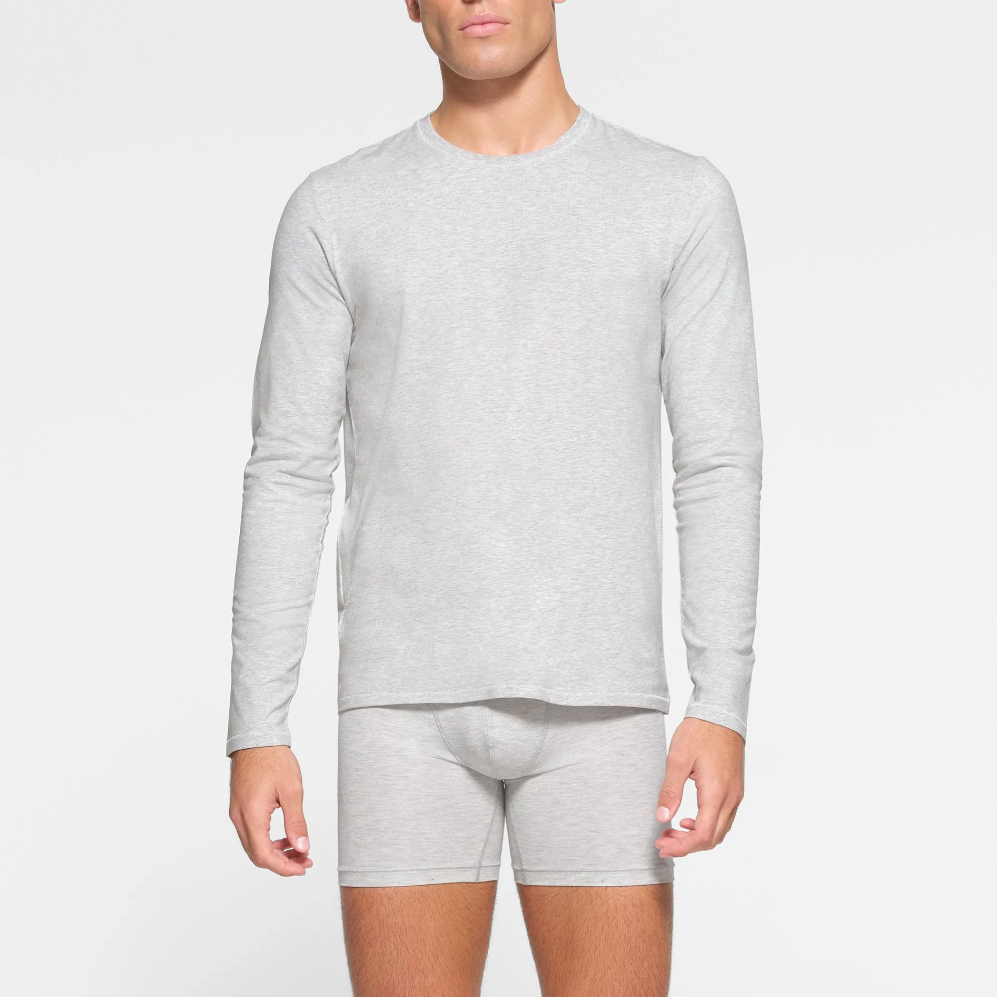 COTTON MENS LONG SLEEVE T-SHIRT | LIGHT HEATHER GREY-Skims Fashion