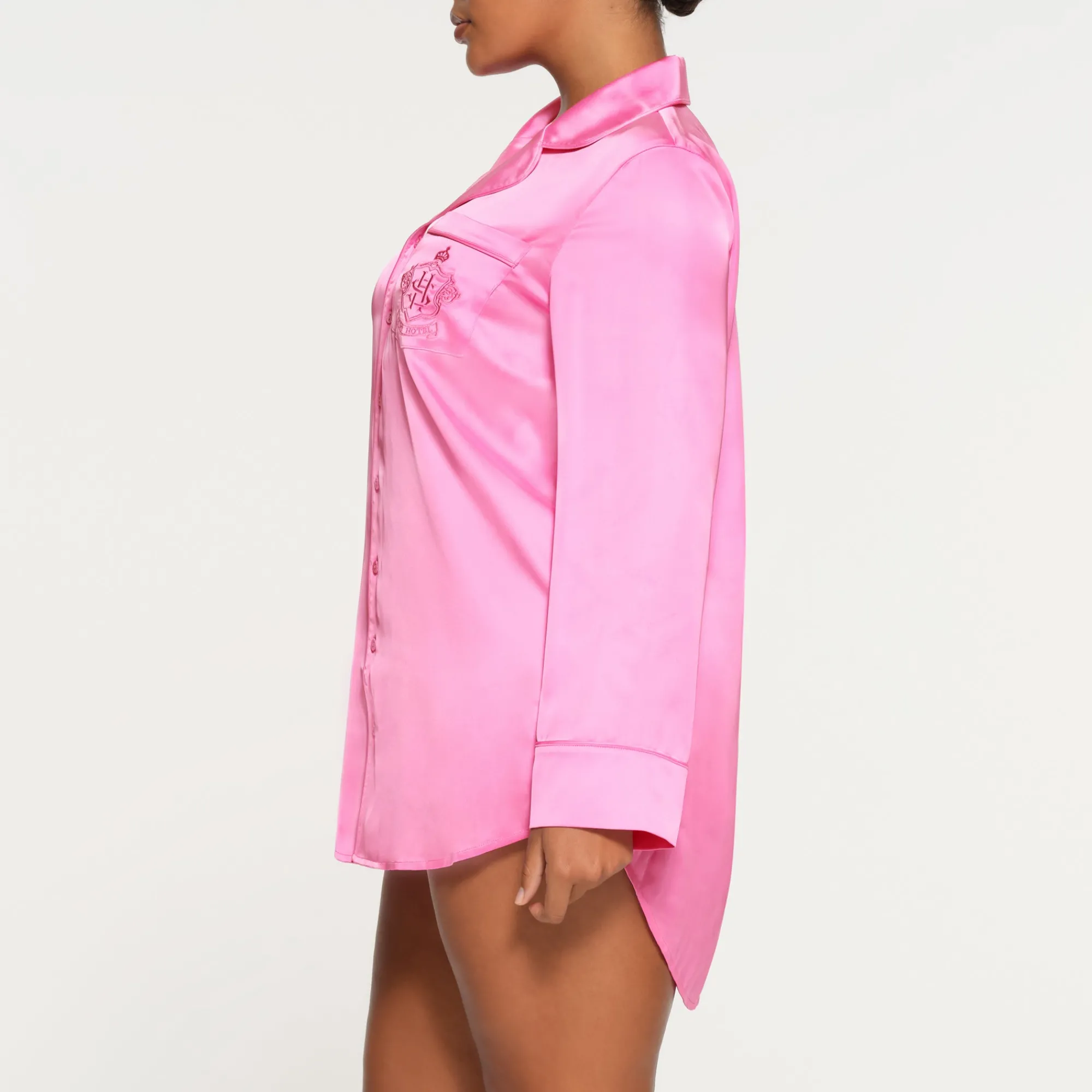 HOTEL SHINE BUTTON UP SLEEP DRESS | NEON ORCHID-Skims Clearance