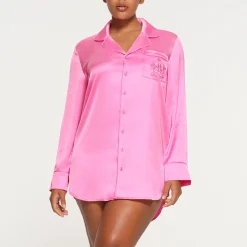 HOTEL SHINE BUTTON UP SLEEP DRESS | NEON ORCHID-Skims Clearance