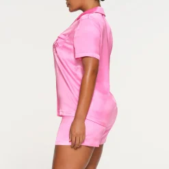 HOTEL SHINE SHORT SLEEVE BUTTON UP SLEEP SET | NEON ORCHID-Skims Outlet