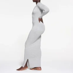 SLEEP HENLEY LONG DRESS | LIGHT HEATHER GREY-Skims Clearance