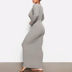 SOFT LOUNGE LONG SLEEVE DRESS | HEATHER GREY-Skims Discount