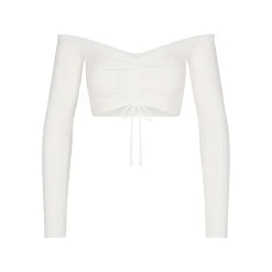 SOFT LOUNGE RUCHED LONG SLEEVE CROP TOP |-Skims New