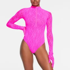 STRETCH LACE GLOVES | NEON PINK-Skims Clearance