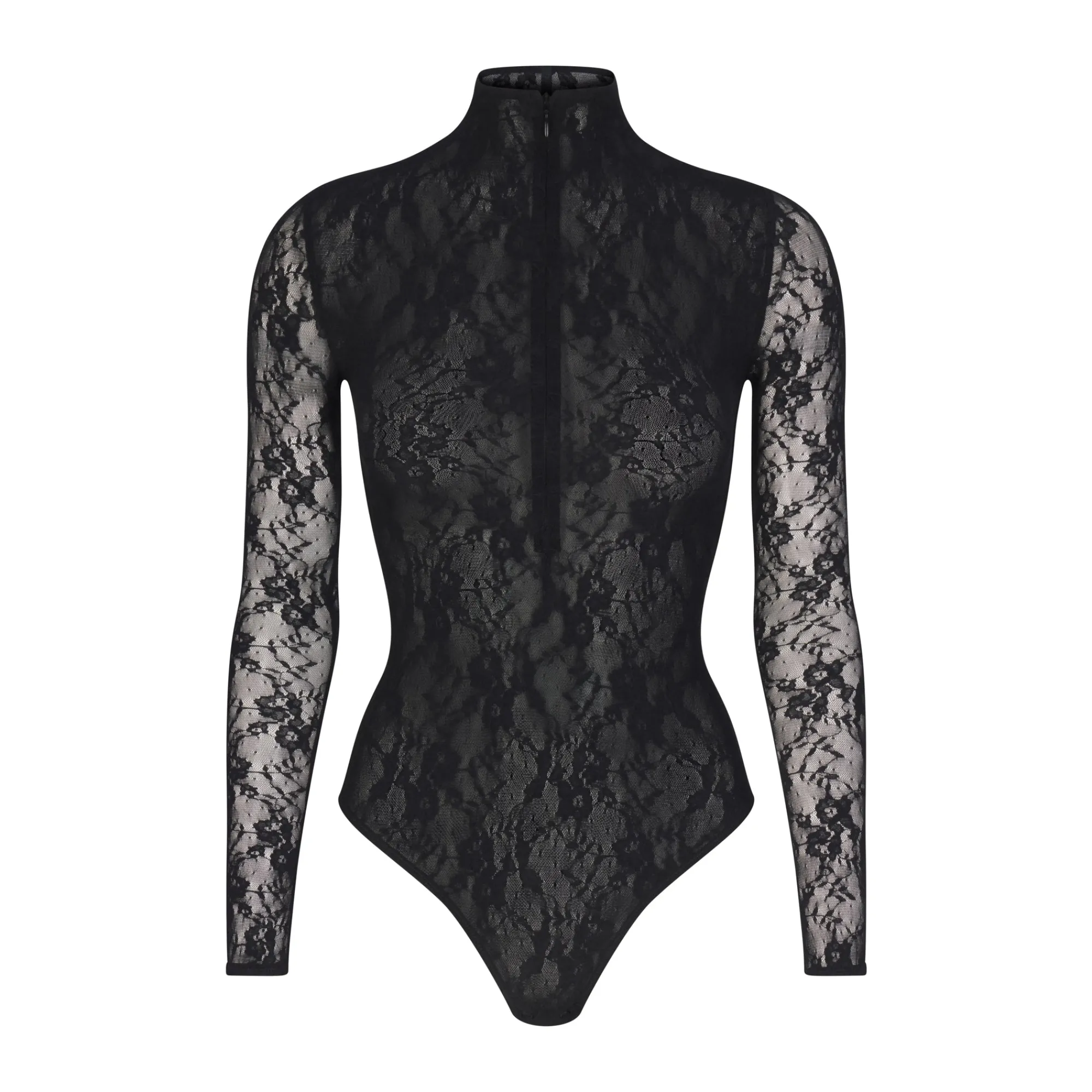 STRETCH LACE LINED LONG SLEEVE THONG BODYSUIT |-Skims Outlet