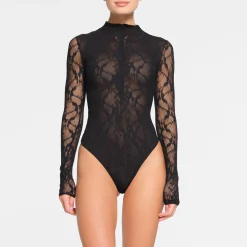 STRETCH LACE LINED LONG SLEEVE THONG BODYSUIT |-Skims Outlet