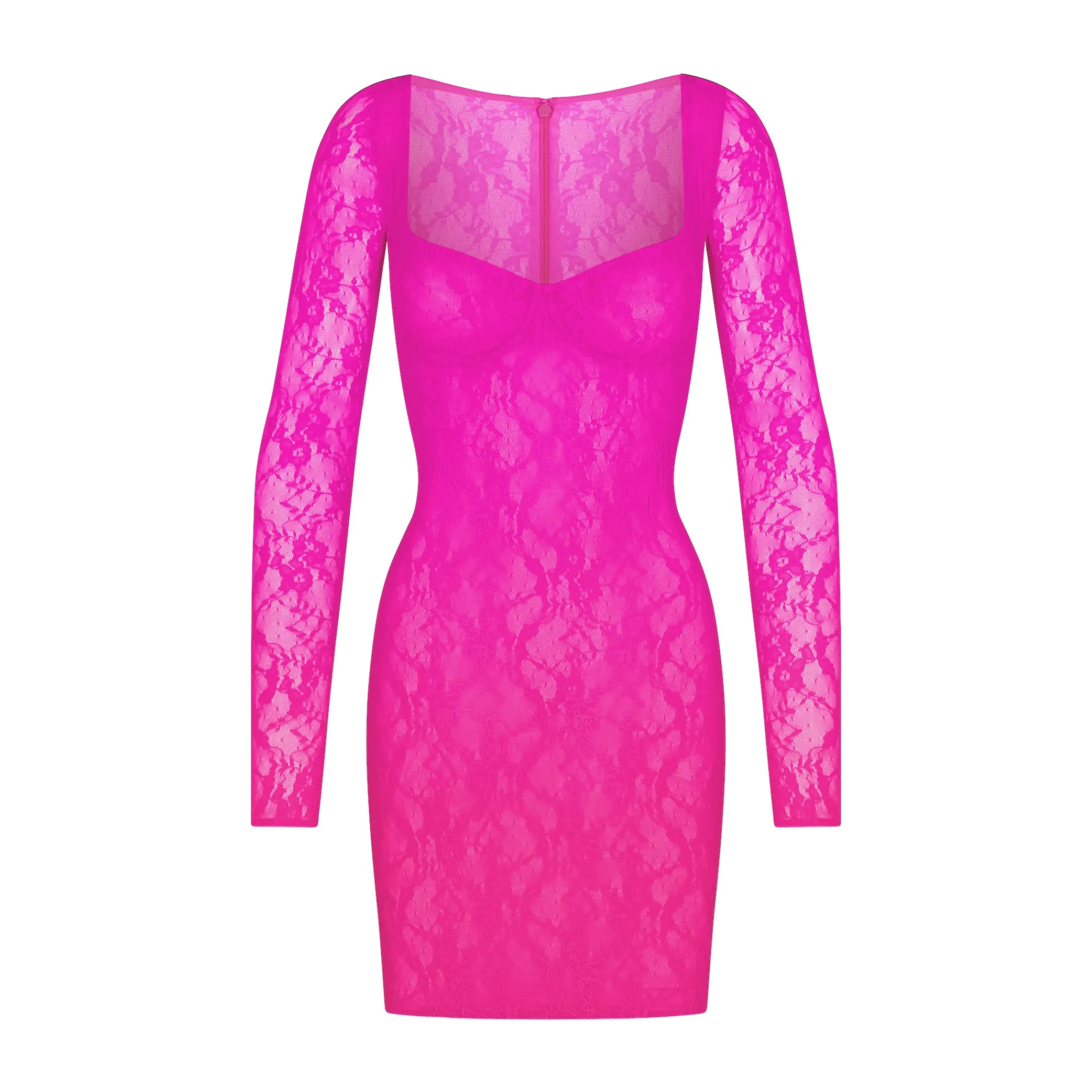 STRETCH LACE LINED LONG SLEEVE UNDERWIRE DRESS | NEON PINK-Skims Clearance