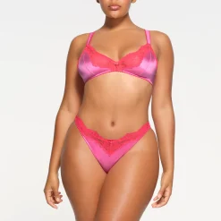 STRETCH SATIN LACE TRIANGLE BRALETTE | NEON ORCHID-Skims Sale