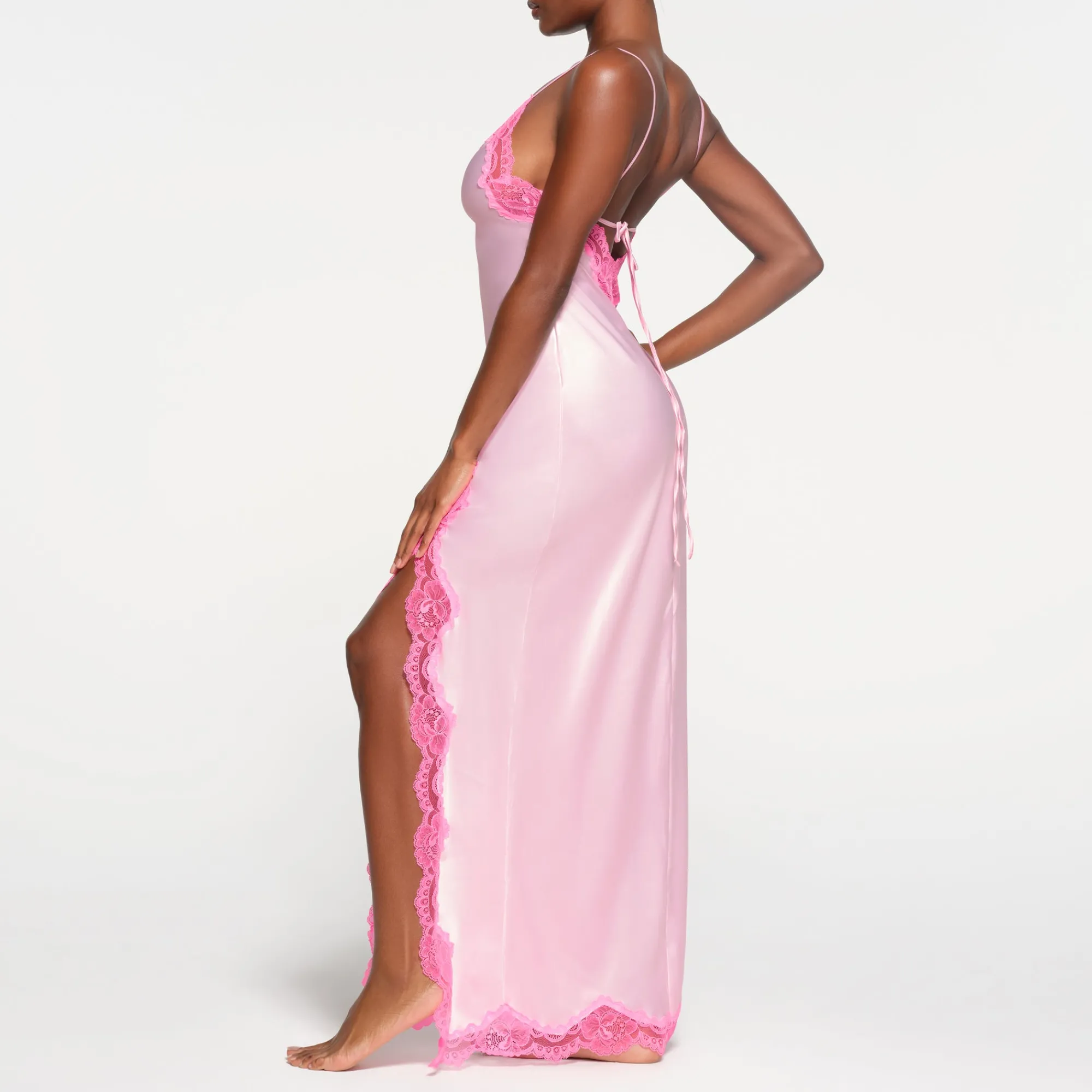 WOVEN SHINE LACE LONG DRESS | CHERRY BLOSSOM-Skims Fashion